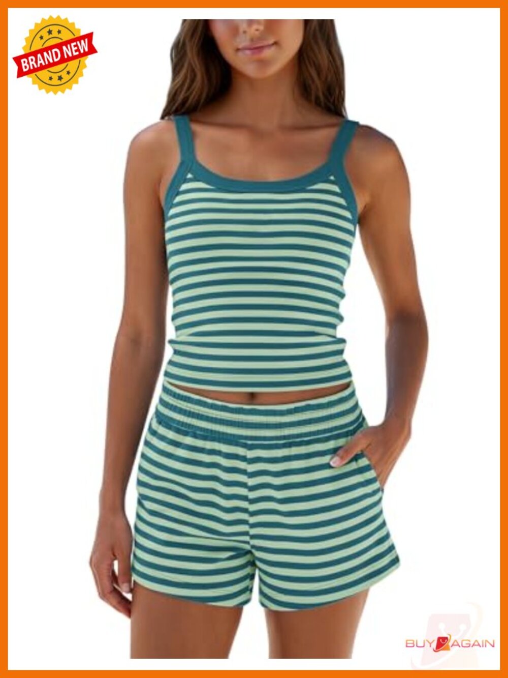 Women's Striped 2 Piece Lounge Set Cami Tank & High Waisted Shorts S M